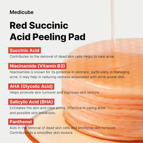 Medicube Red Succinic Acid Panthenol Facial Peeling Pads - 155g