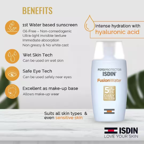 ISDIN Fusion Water Sunscreen SPF50 | Invisible Protection India