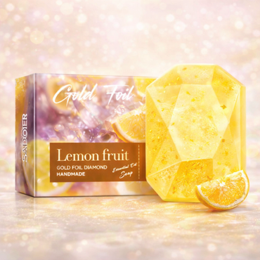 SADOER Lemon Fruit Gold Foil Soap | 24K Gold Handmade Essential Oil Soap | Refreshing Citrus Bath Bar