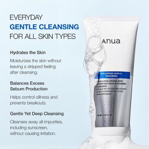 Anua Hyaluronic Acid 8 + Panthenol Cleanser 150ml | Korean Hydrating Cleanser for Sensitive Skin