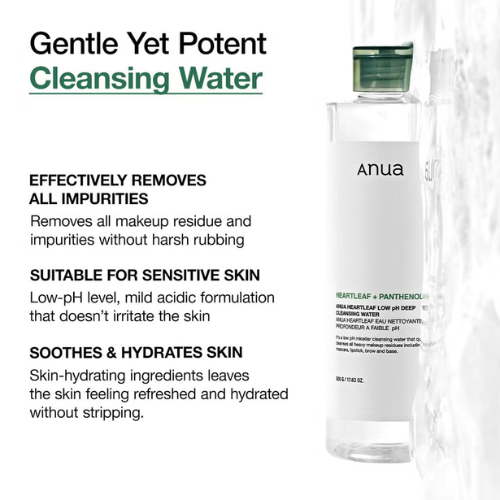 Anua Heartleaf + Panthenol Low pH Deep Cleansing Water 500ml | Korean Micellar Water