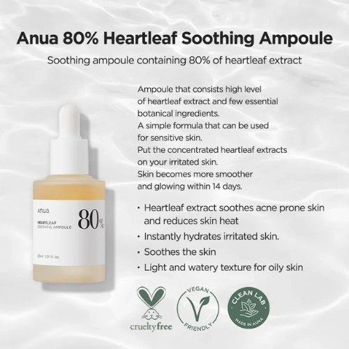 Anua Heartleaf 80 Panthenol Moisture Soothing Ampoule 30ml | Korean Soothing Serum India