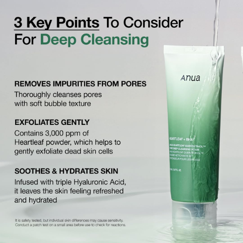 Anua Heartleaf Quercetinol Pore Deep Cleansing Foam, Facial Cleanser, for Double Cleansing, BHA, Hyaluronic Acid, Glycerin, Face Wash, Blackhead Remover, Korean Skincare (150ml)