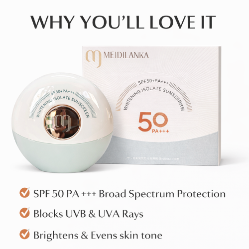 MEIDILANKA Whitening Isolate Sunscreen SPF 50+ PA+++ | Broad Spectrum UV Protection | Lightweight Daily Sun Cream