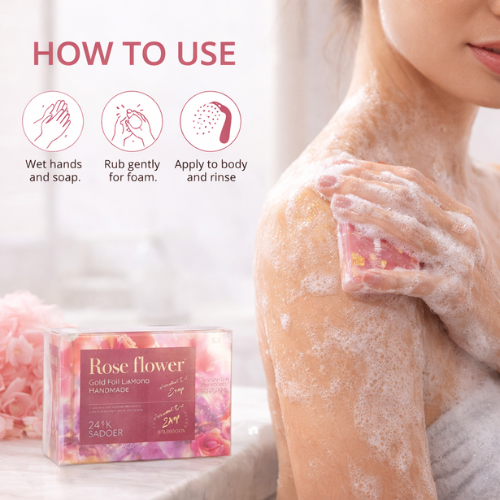 SADOER Rose Flower Gold Foil Soap | 24K Gold Handmade Soap | Moisturizing & Fragrant Bath Soap