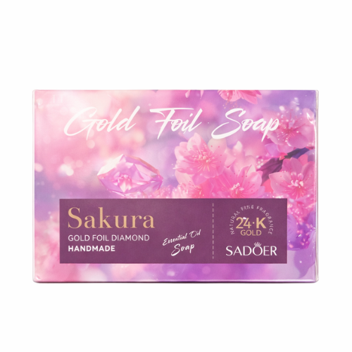 SADOER Sakura Gold Foil Soap | 24K Gold Handmade Essential Oil Soap | Floral Fragrance Bath Bar