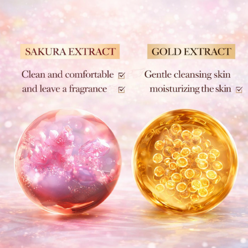 SADOER Sakura Gold Foil Soap | 24K Gold Handmade Essential Oil Soap | Floral Fragrance Bath Bar