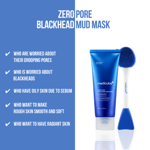 medicube Zero Pore Blackhead Mud Facial Mask - Skin Cooling & Pore Tightening - 3 Minute Quick Dry Formula with AHA, BHA, PHA, and Pore-Purifying Clay - Korean Mud Mask 3.52 oz