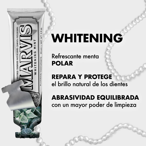 Marvis Whitening Toothpaste, Mint, 85ml, Promotes the Natural Whitening of the Teeth, Plaque Removal Toothpaste, Long-Lasting Freshness