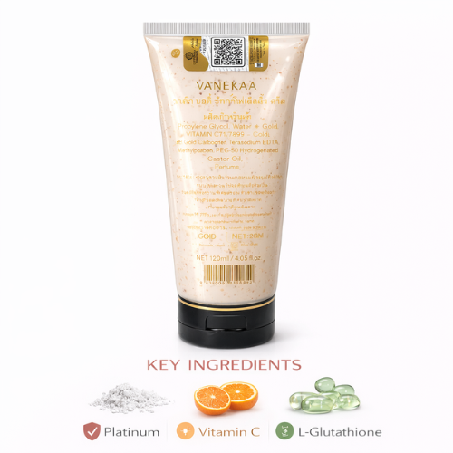 VANEKAA Glutathione Gold Body Exfoliating Cream | Whitening & Brightening Body Scrub | Smooth Radiant Skin