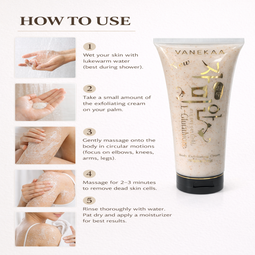 VANEKAA Glutathione Gold Body Exfoliating Cream | Whitening & Brightening Body Scrub | Smooth Radiant Skin