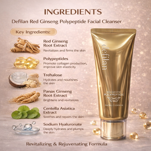 Defilan Red Ginseng Polypeptide Facial Cleanser | Gentle Deep Cleansing Face Wash | Brightening & Anti-Aging Skincare